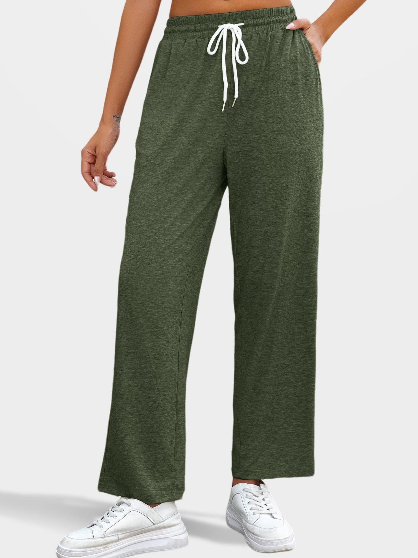 YGOODM Women's Casual Pants 3 Pack - High Waist Wide Leg Bottoms Drawstring Summer Pants with Pockets