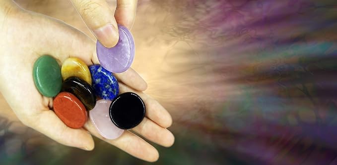 Mina Heal Chakra Stones 8 PCS Kit, Oval Shape, Tumbled & Polished, for Use in Grounding Balancing Soothing Meditation Reiki or as Worry Stones, Hot Spa Rock & Massage