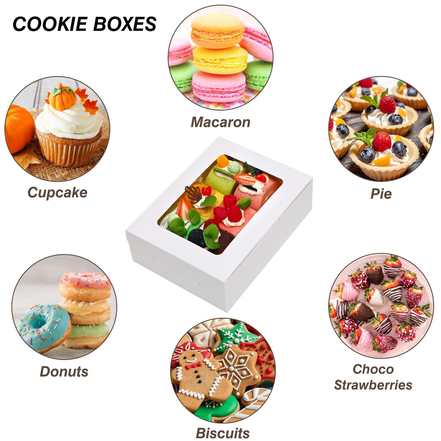 TOMNK 12pcs 8x6x2.5 Inches Valentines Day Bakery Boxes with Window, Cookie Boxes for Chocolate Strawberries, Donuts, Cupcakes, Muffins and Dessert