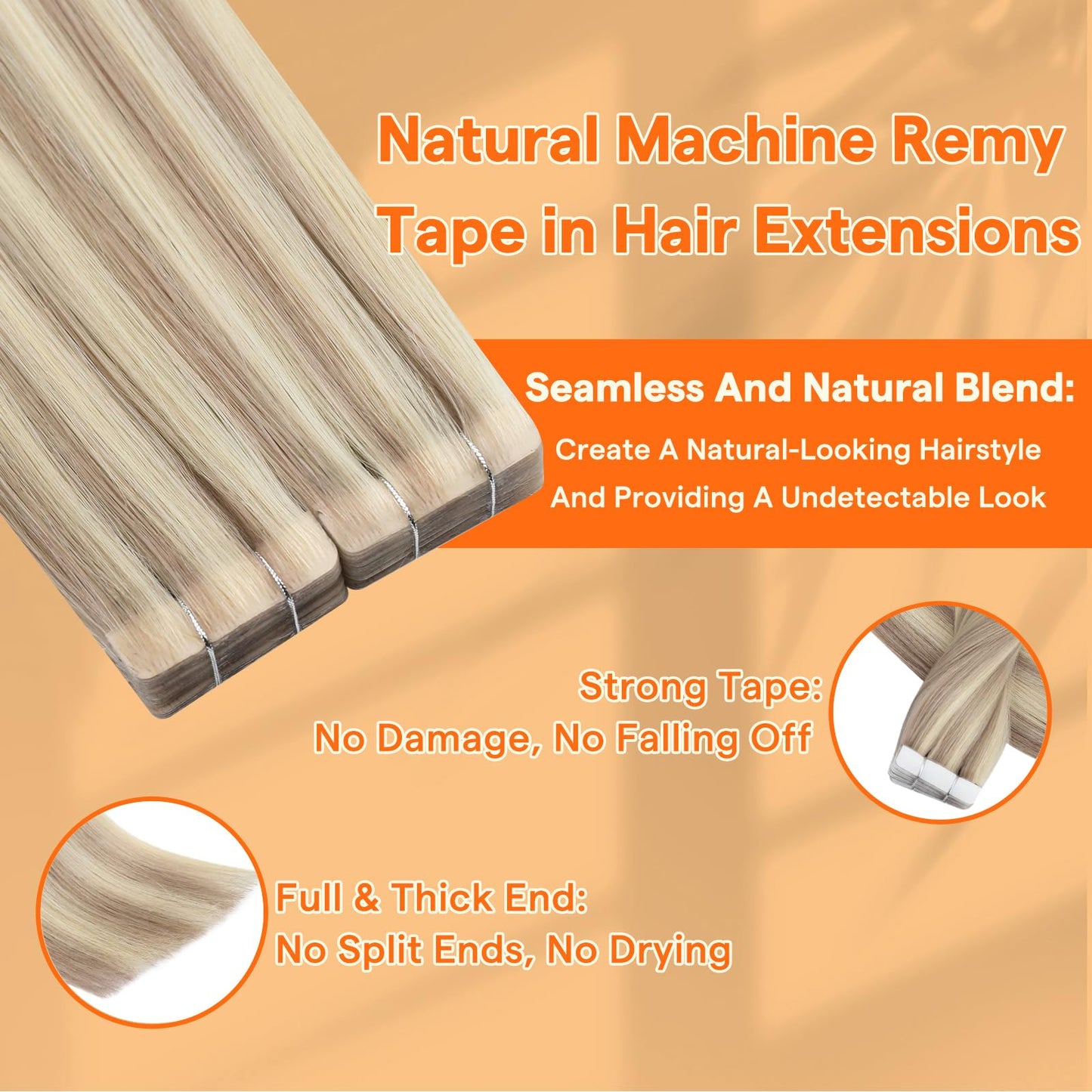 Full Shine Injected Remy Human Hair Extensions Tape in 18 Inch Color 18/613 Ash Blonde and Light Blonde Natural Injection Double