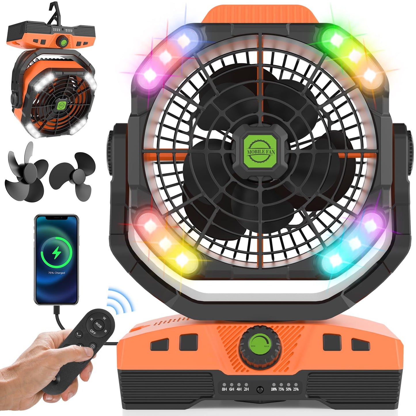 Runtop Oscillation Camping Fan With Led Lantern, 20000Mah Rechargeable Battery Operated Outdoor Tent Fan W/Hanging Hook, Remote