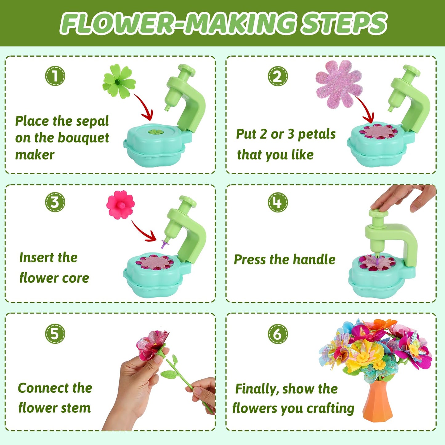 Flower Craft Kits Toys for Kids - Arts and Crafts for Girls Ages 4-10, Gifts for 4 5 6 7 8 9 Year Old Girls, Art Craft Activity for Kids, DIY Flower Making Kit, Creative Toys Gifts for Preschool