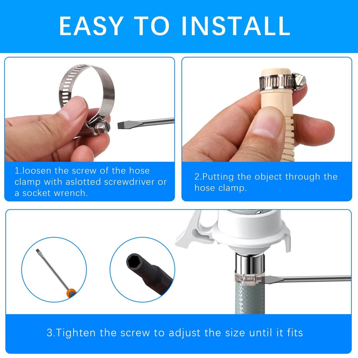 YUCDXVF 24PCS Adjustable Stainless Steel Hose Clamps, 1/4“-2” (6-51mm) Stainless Steel Hose Clamp Assortment Kit Our Hose Clamps Are Used For Home, Garden and Automotive Hose Connections