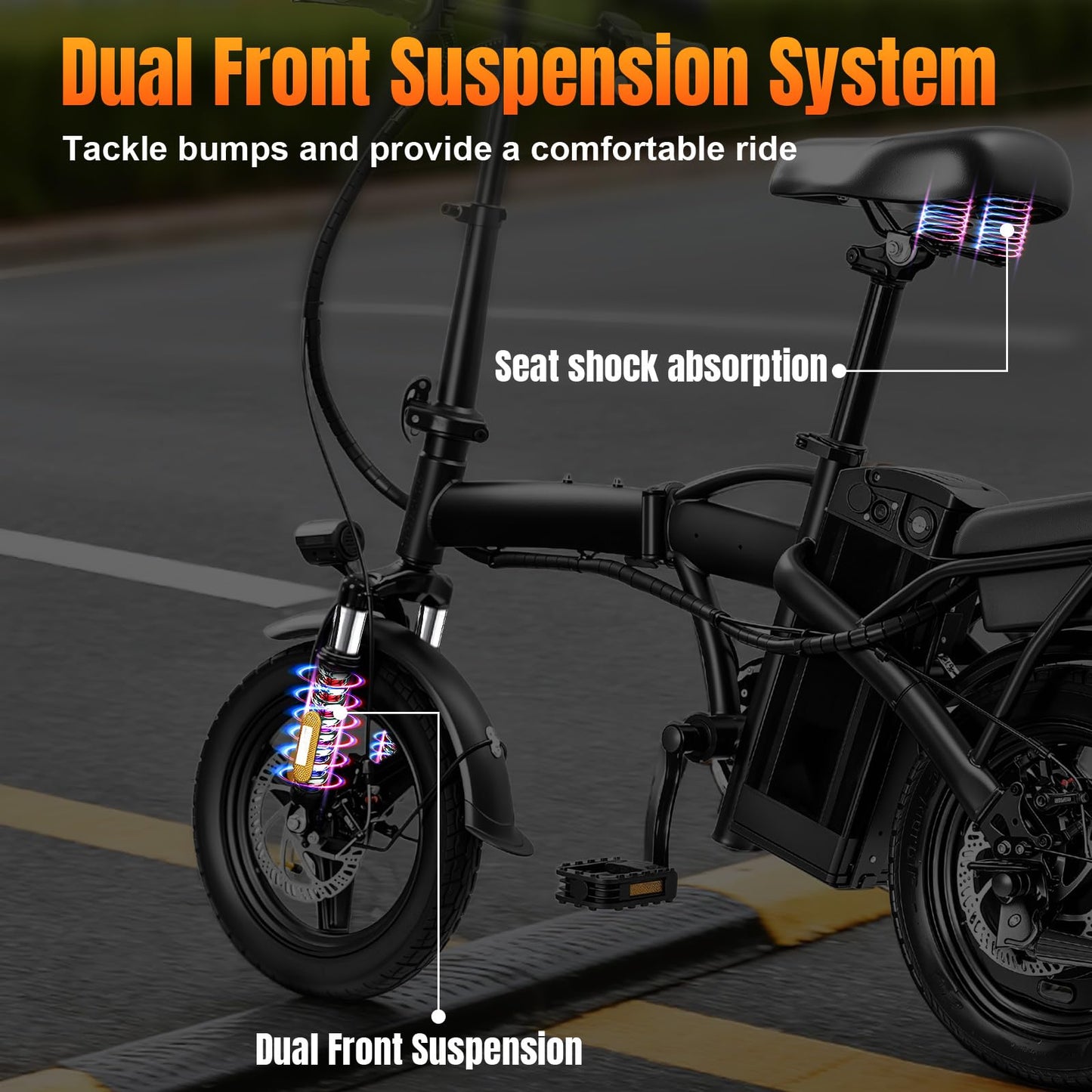 Furider Foldable Electric Bike for Adults & Teens, 560W Brushless Motor 24MPH Ebikes, 32 Mile Range 48V 10Ah Battery, 3-Level Pedal Assist, 14" Tires Mini Folding Electric Bicycle, UL 2849 Certified