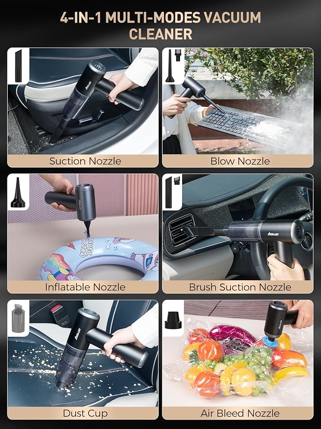 aokway Mini Vacuum Cleaner for Car, 15000PA Powerful Suction, Rechargeable Small Car Vacuum Portable Cordless, Handheld car Vacuum Cleaner & Air Duster for Home, Desk,PC, Keyboard