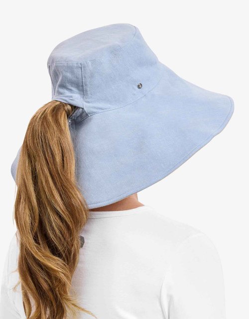 Solbari Women’s Ultra-Wide Cotton Linen Sun Hat UPF 50+ - Light Blue/Beige - Large-X-Large