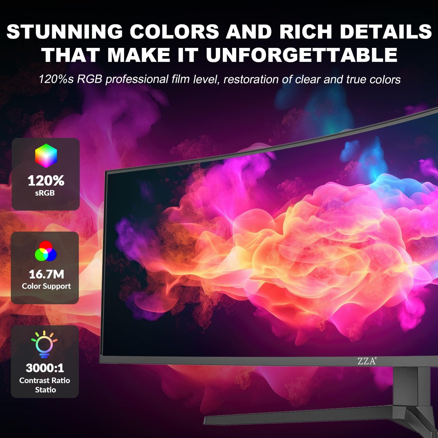 ZZA 49 Curved Gaming Monitor | DQHD(5120 * 1440), 144Hz/165Hz, 1500R, 32:9, AMD FreeSync, 120% sRGB, Height Adjustable Ultra-Wide Screen Monitors, HDMI 2.1 & DP 1.4, Wall Mount Install 75x75mm- Black