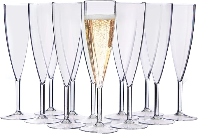 US Acrylic Plastic Reusable Champagne Flute (Set of 12) Clear 5oz Stems | BPA-Free, Shatterproof, Made in USA | Top-Rack D...