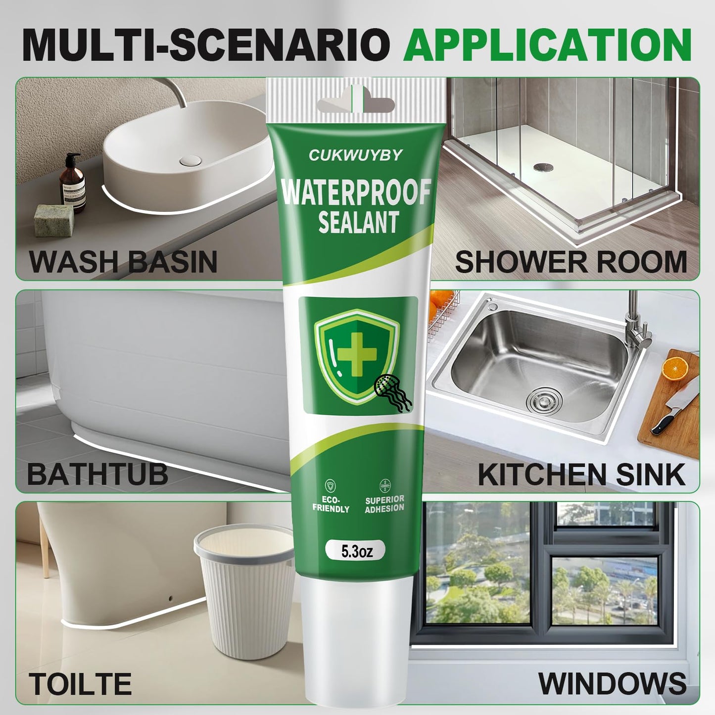 15.6 Oz Silicone Caulk (3 Pack 5.2 Oz) Squeeze Tube Waterproof Silicone Sealant for Kitchen Bathroom Stronger Adhesion White Caulk for Window Toilet Sink Caulking Sealant with Tape and Scraper