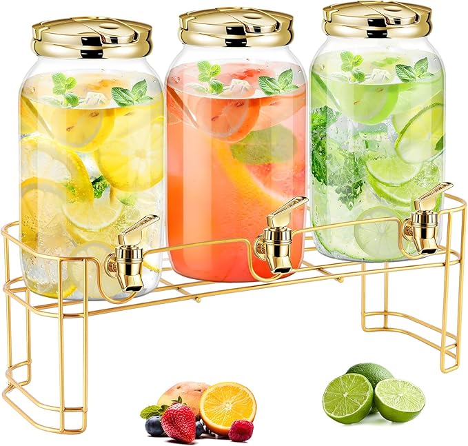 Tanlade 3 Pcs Plastic Drink Dispenser with Stand Beverage Dispenser with Sturdy Metal Base Juice Dispensers for Parties Le...