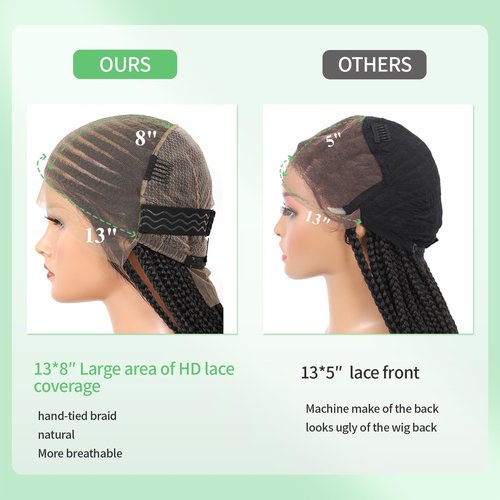 Youthfee 13x8 HD Lace Front Cornrow Braided Wigs for Women Braided Wig with Baby Hair Black Middle Parted Box Braid Wig Premium Synthetic 36 Inch