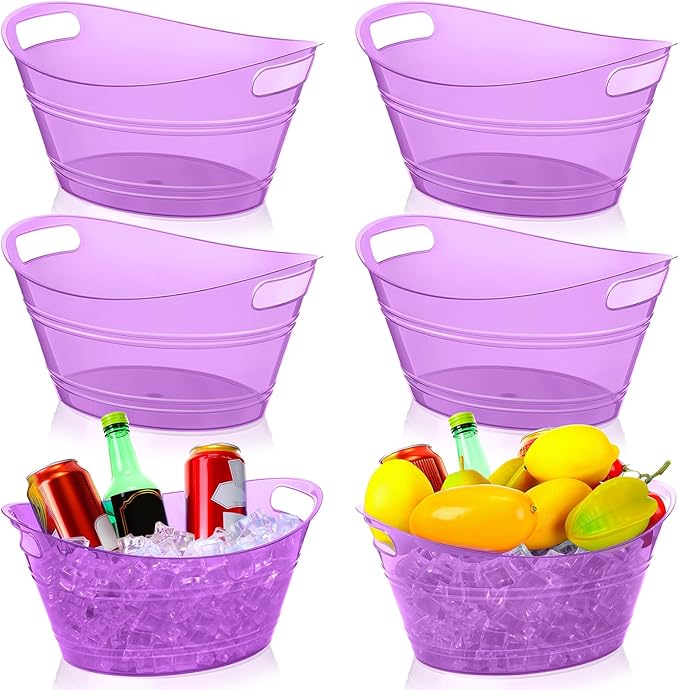 meekoo 6 Pcs Plastic Ice Buckets Bulk with Handles 4.5L Oval Storage Tub Large Capacity Ice Drink Bucket for Party Bar Win...