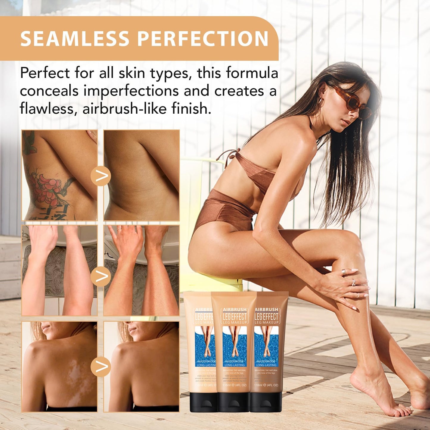 2Pcs Leg Effect Waterproof Makeup, Long-Lasting, Natural Leg Coverage, Body Foundation to Cover Vein, Tattoo and Flaw (01#Faires
