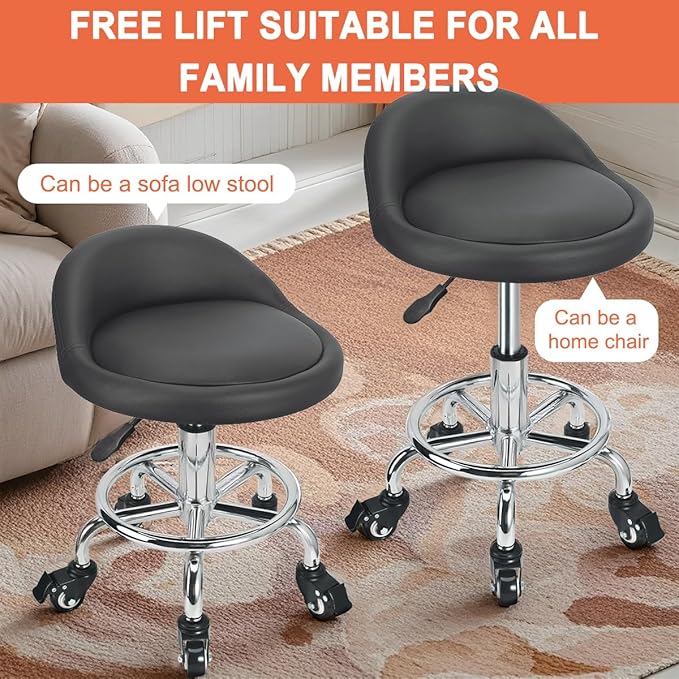 Rolling Stool Low Height Roller Stool Height Adjustable, Shop Stools Low Rolling Chair with Back, Garage Seat Stools Short Work Chair (Style 4)