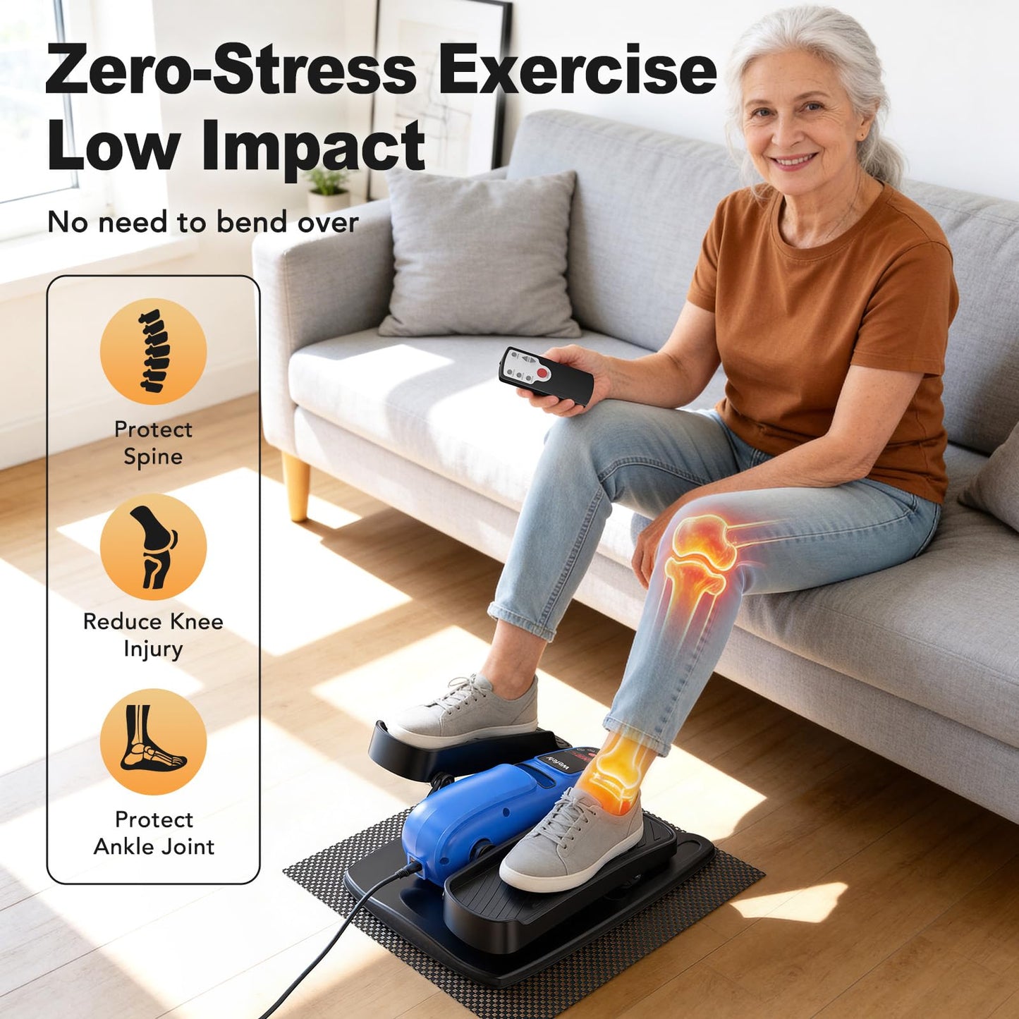 Wefely Under Desk Elliptical Machine,Leg Exerciser While Sitting for Seniors with 12 Adjustable Speed RF Remote Control,Quiet & Portable Mini Seated Pedal Exerciser with Non-Slip Mat for Home Office