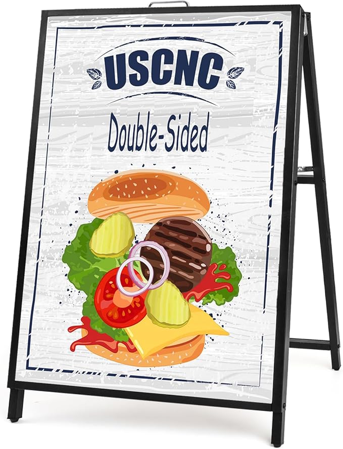 USCNC 24 x 36 Inch A Frame Sign Double-Sided Folding Sandwich Board Heavy Duty Slide-in Sidewalk Signboard for Outdoor Str...