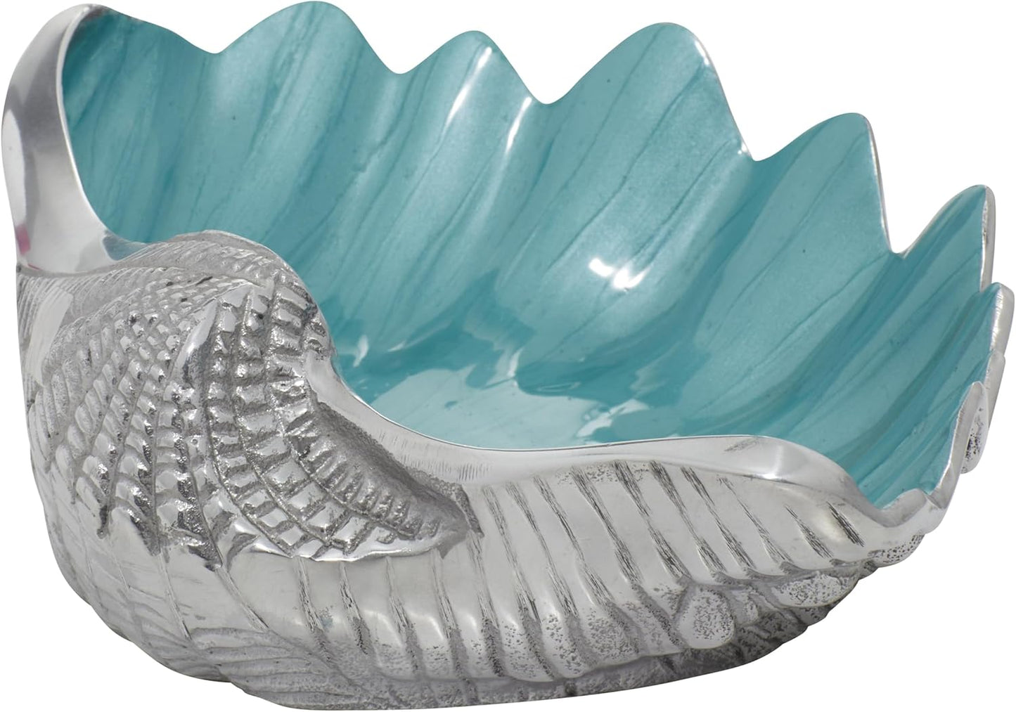 Deco 79 Aluminum Metal Shell Serving Bowl Shell with Enamel Interior, 12" x 9" x 3", Teal