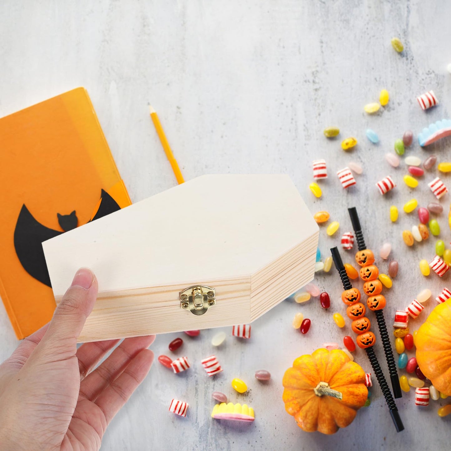 Zerodeko Coffin Shaped Jewelry Box Lightweight Portable Wooden Storage Case Halloween Decorations and Gift Box for Earrings Necklaces and Treats Classic Gothic Design for Home and Parties