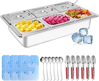 Countertop Ice Food Serving Display Tray with 6 Pan, Portable Salad Bar Buffet Station for Home, Cold Food Buffet Server, ...