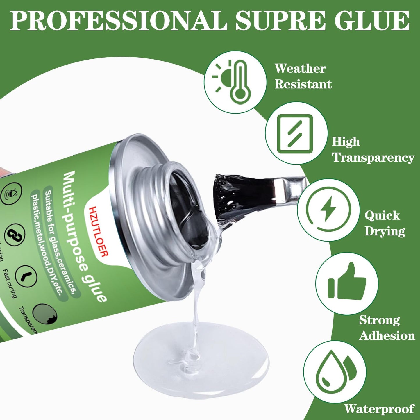 Hzutloer Multi-Purpose Super Glue | 4 oz High Strength Clear Adhesive with Brush | for Wood, Ceramics, Leather, Plastic | DIY Crafts & Metal Repair