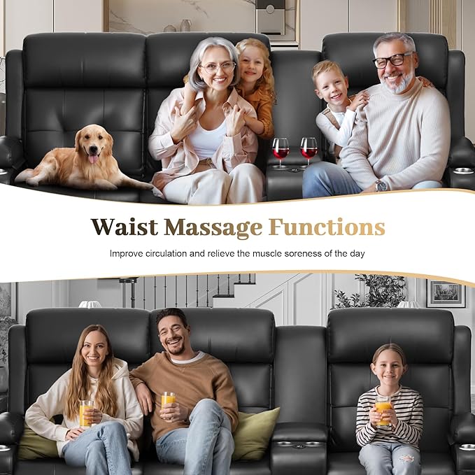 Recliner Sofa, 3 Seater Massage Reclining Loveseat Sofa Sets, 1 Lovseat Reccliner, 2 Single Power Recliner Chairs Heat & Massage, Heavy Weight Capacity, RV Clearance Couch with Console, USB, Type C