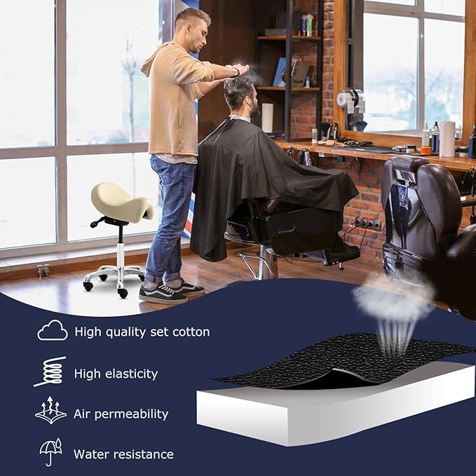Saddle Stool with Wheels, Height Adjustable Ergonomic Rolling Saddle Chair for Salon Tattoo Shop Spa Home Dentist Clinic, Beige Saddle Stool