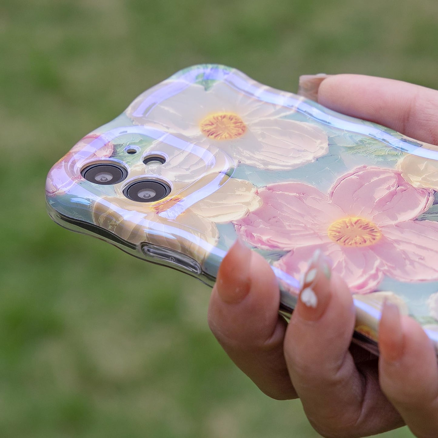 Mouzor Cute Case For Iphone 15 Pro Max, Colorful Retro Oil Painting Printed Flowers Case, Fashion Tpu Floral Laser Beam Glossy P