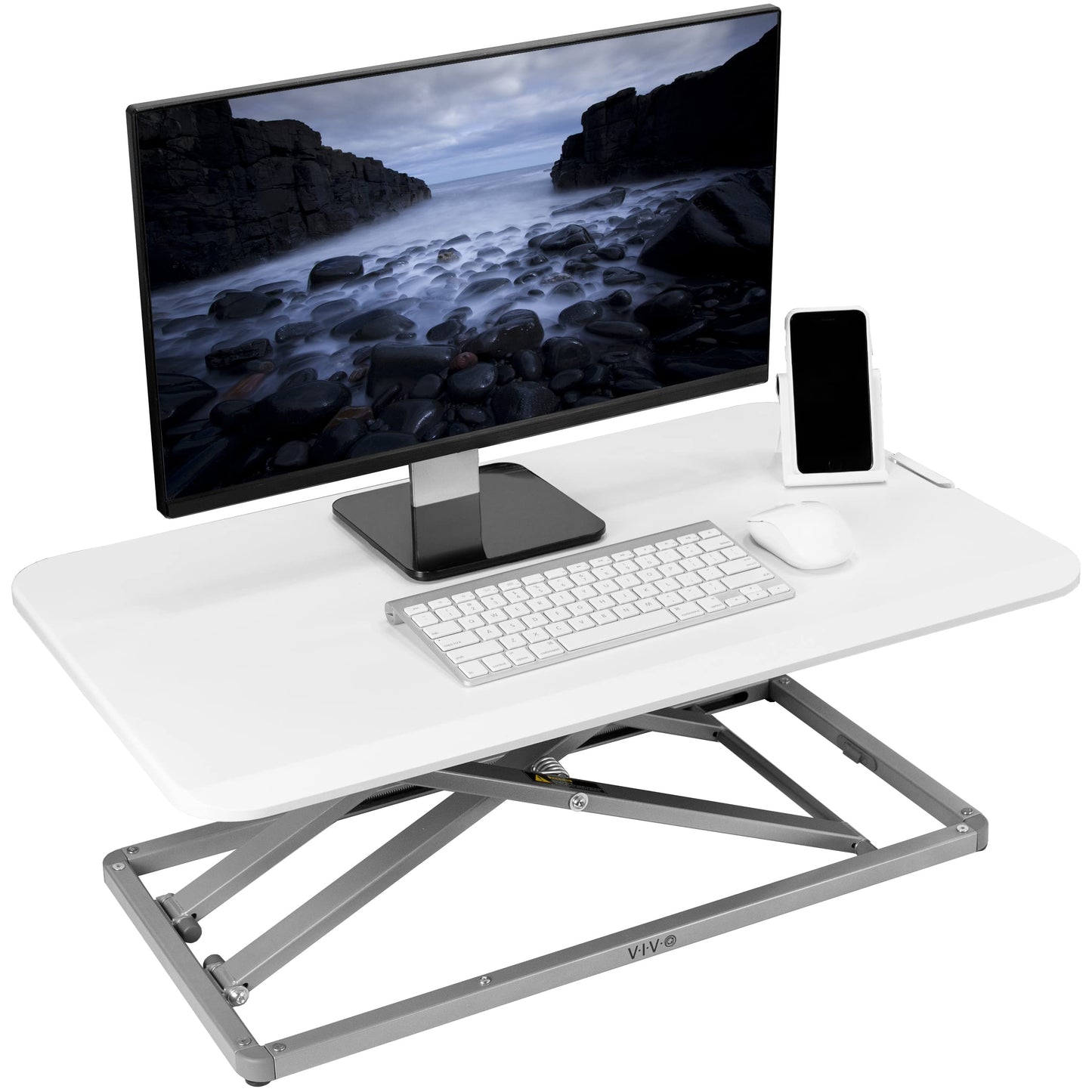 Vivo Economy Single Top Height Adjustable 29 Inch Standing Desk Converter, Sit Stand Tabletop Monitor And Laptop Riser Platform