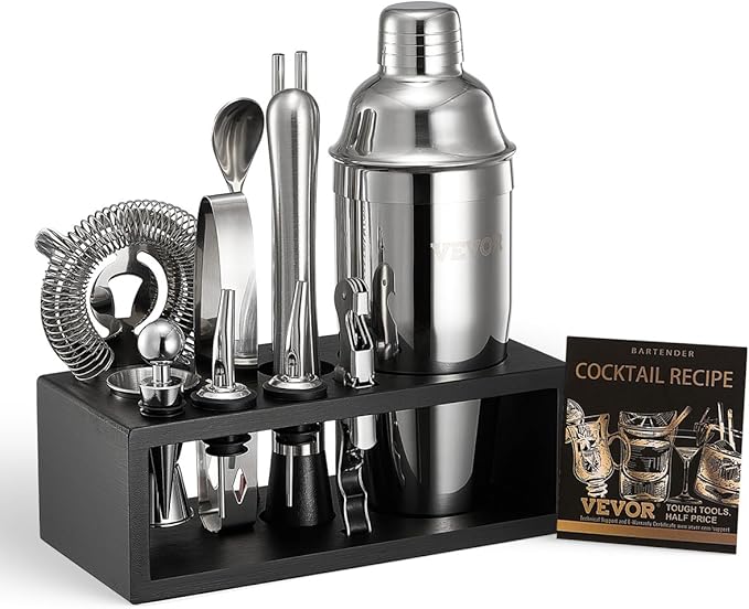 VEVOR Cocktail Shaker Set, 13-Piece Stainless Steel Bar Tools with Bamboo Stand, Martini Bartender Kit Accessories | Mixer...