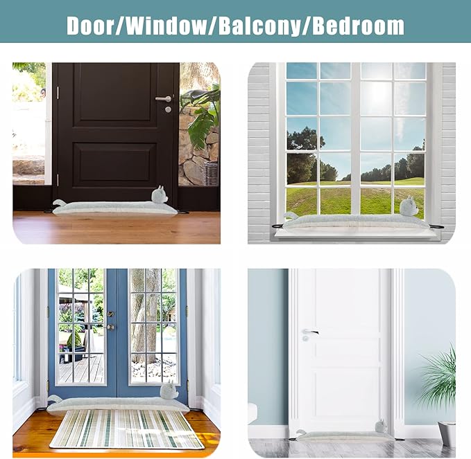Marwood Under Door Draft Stopper Decorative Wind Stopper 42 inch for Door & Window, Weighted Animal Air Draft Stopper Snake Noise Blocker for Bottom of Door with Hanging Loops - Grey Cat