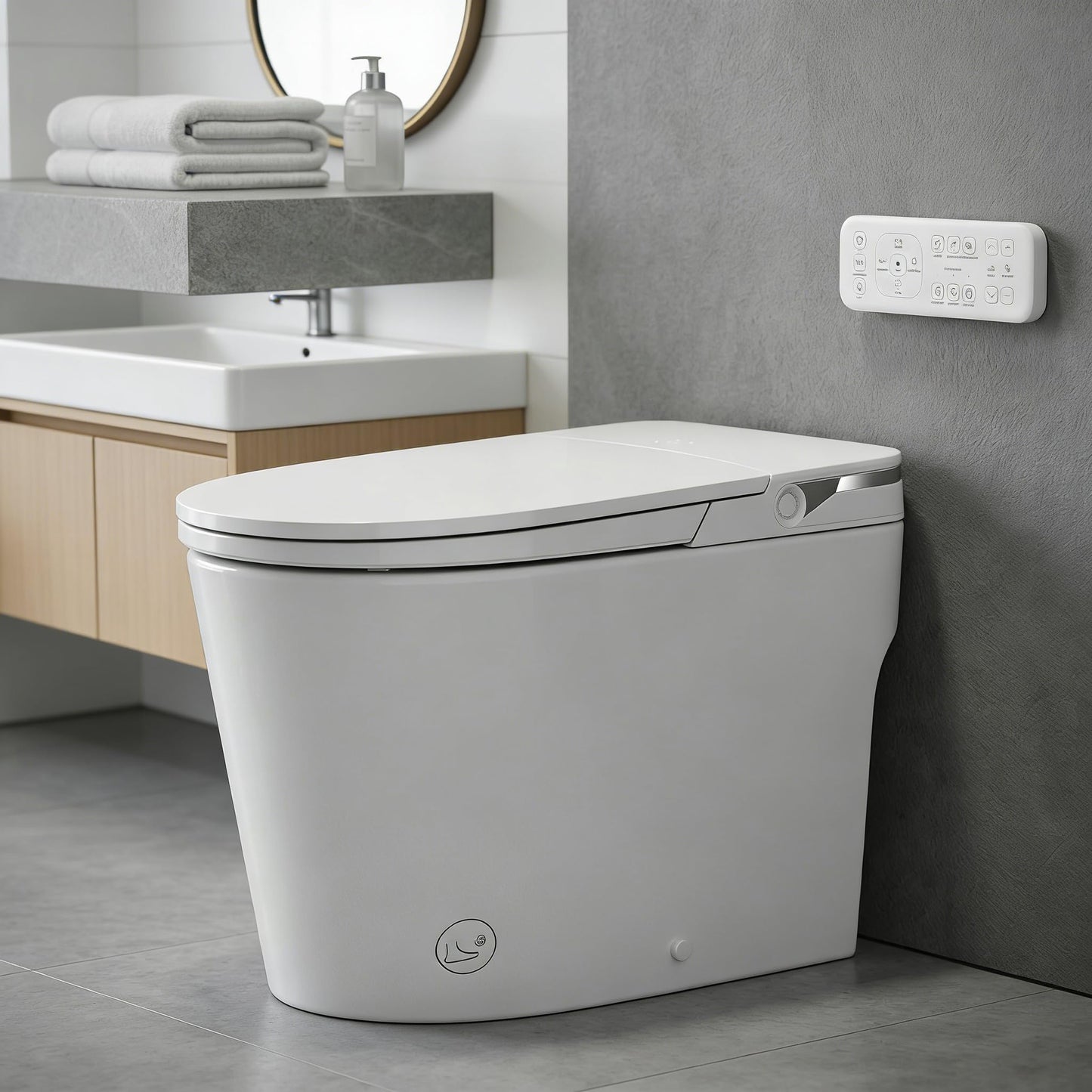 Smart Toilet with Bidet, One Piece Toilet with Tank and Pump for Low Water Pressure, Auto Open Close Lid, Foot Flush, Instant Warm Water, Heated Elongated Seat, Air Drying, LED Night Light, Remote