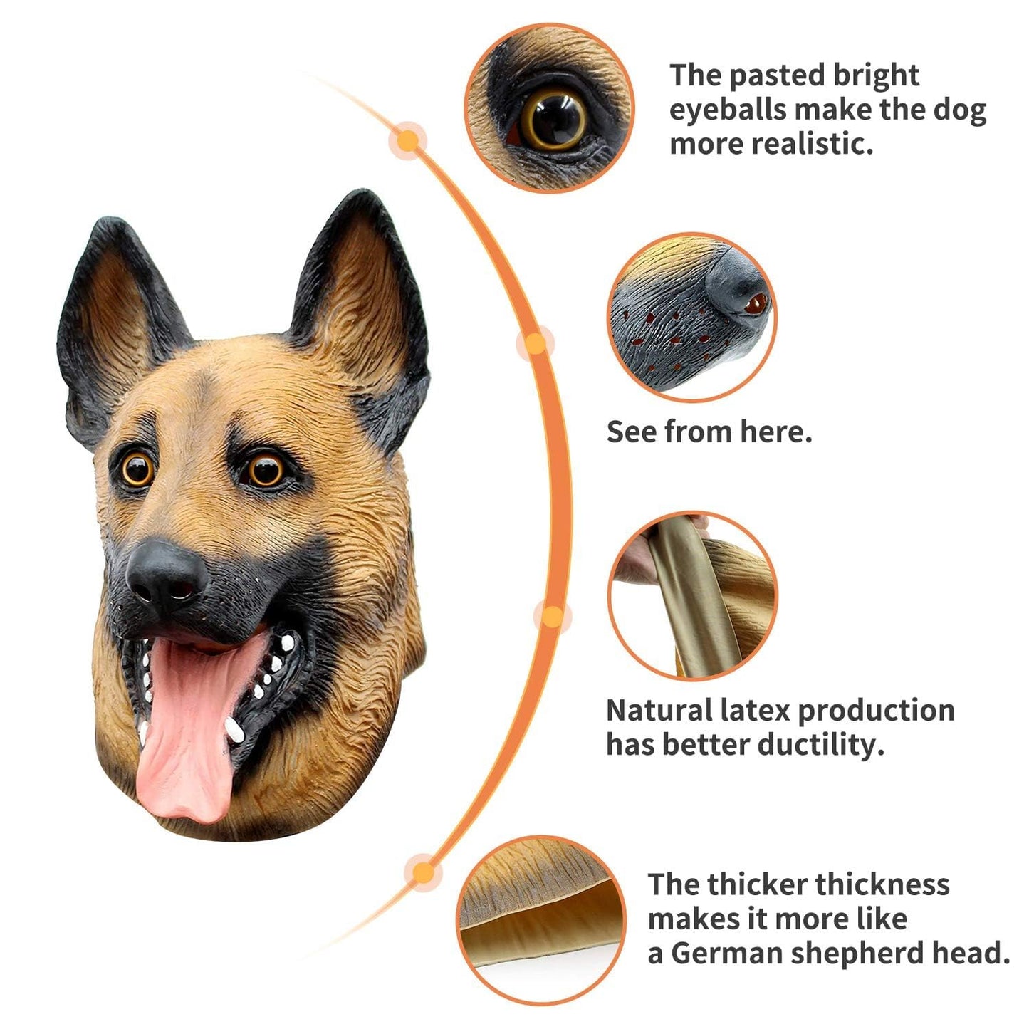 Dog Head Mask Halloween Party Dog Costume Masks Mask Underdog Costume Latex Animal Head Mask (German shepherd)
