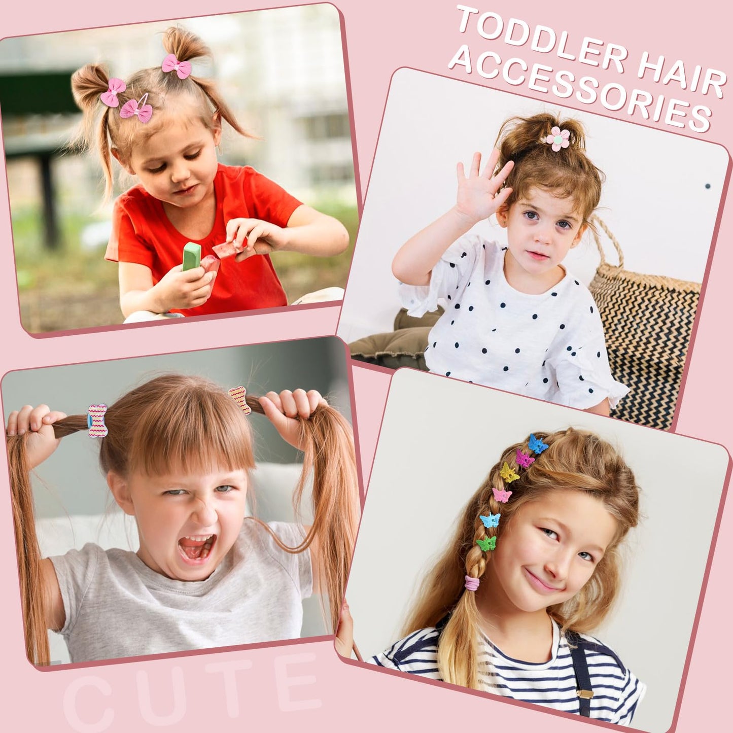 obeoby 156 Pcs Toddler Hair Ties Girls Hair Accessories, Baby Hair Bows Cute Flower Hair Ties Mini Hair Clips Little girls Hair Accessories for Thick Hair