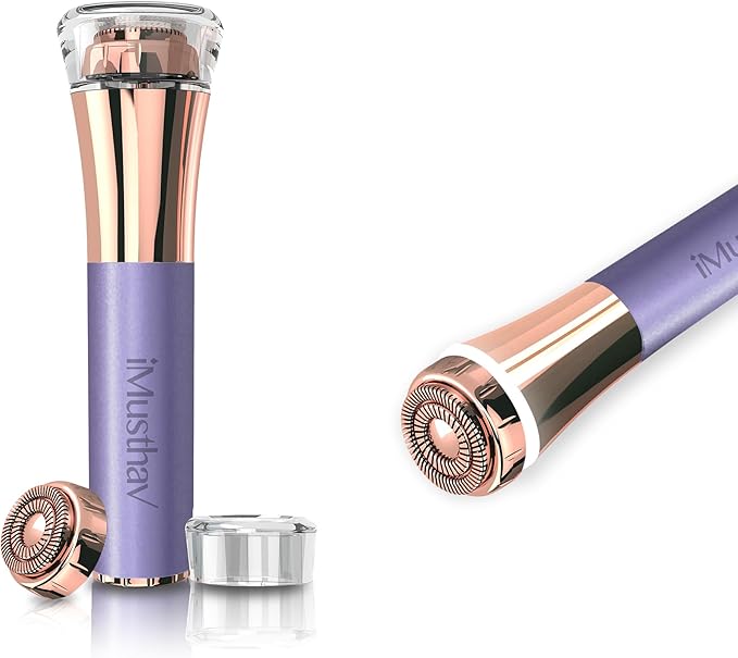 Facial Hair Remover for Women – Painless 16mm Dual Ring Floating Head Blade, Portable, Electric Razor & Epilator for Flawless Face, Lips & Chin – with 18K Gold-Plated Head, 360° LED Light
