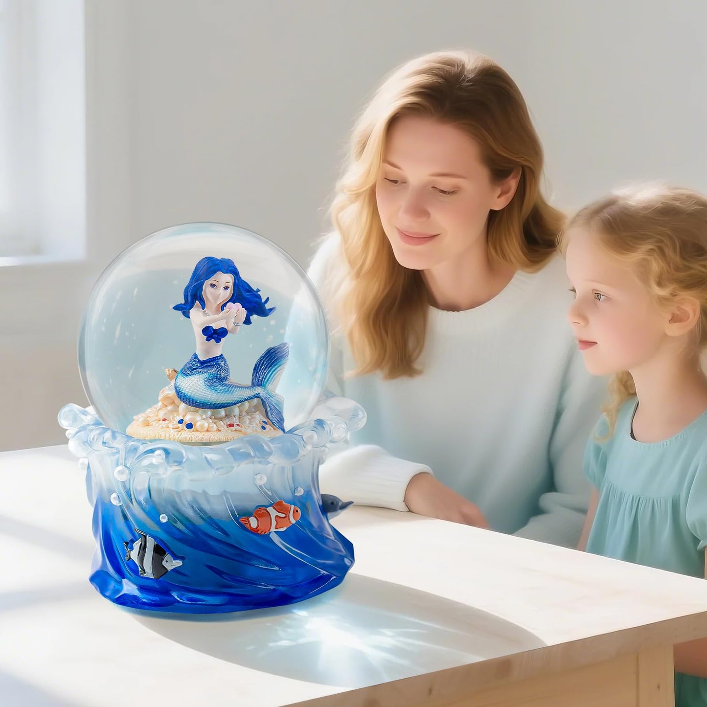 Mermaid Snow Globe Music Box, Ocean Theme Birthday Gift for Girls Daughter Girlfriend Wife Women Mother Day Anniversary Musical Box with Light Play You are My Sunshine