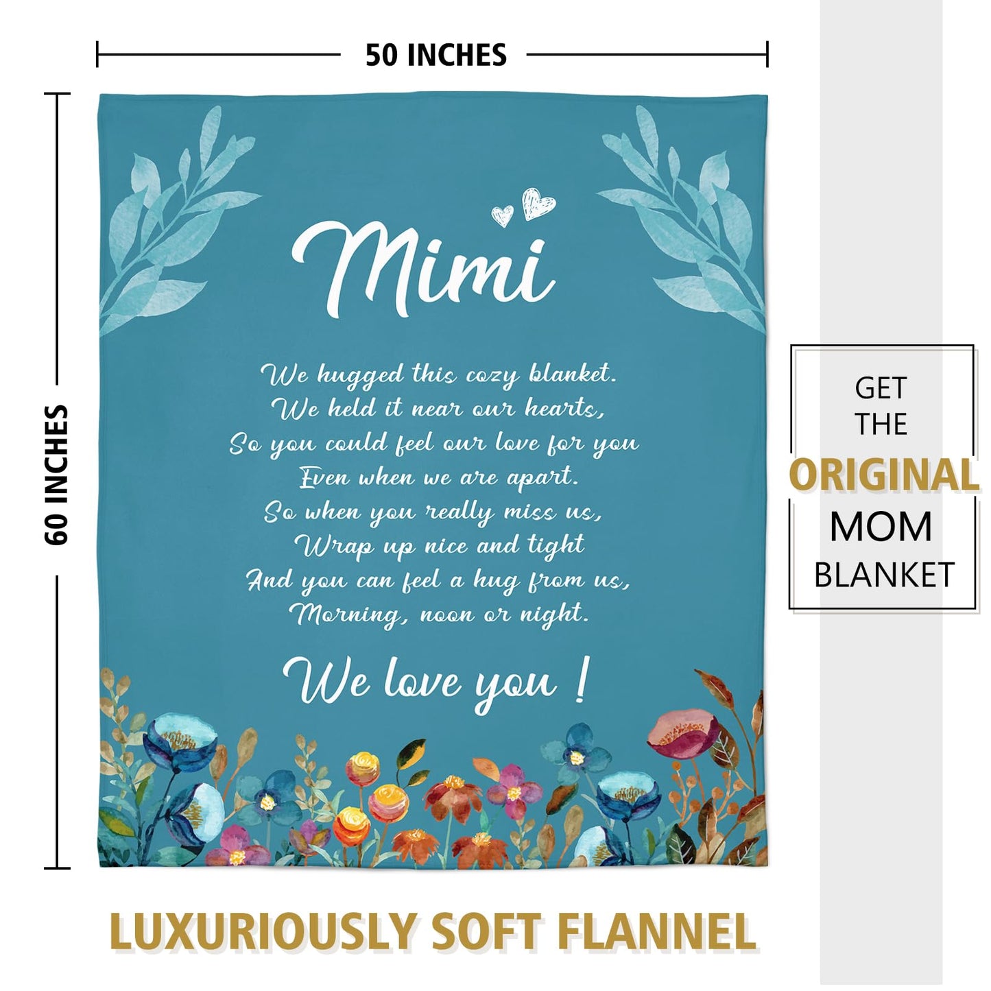 Afterprints Mimi Gifts Blanket, Birthday Gifts for Mimi, Mimi Gifts for Grandma on Grandparents Day, Soft Flannel Throw Blankets 50" x 60"