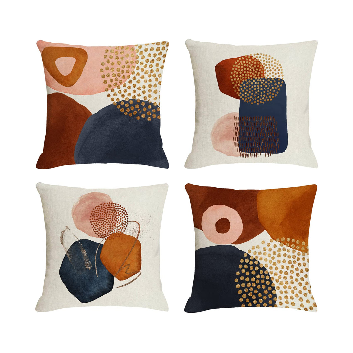 Jartinle Burnt Orange Abstract Throw Pillow Covers 18x18 Set of 4 Mid Century Modern Pillow Covers Geometric Minimalist Decor for Couch Home Decor