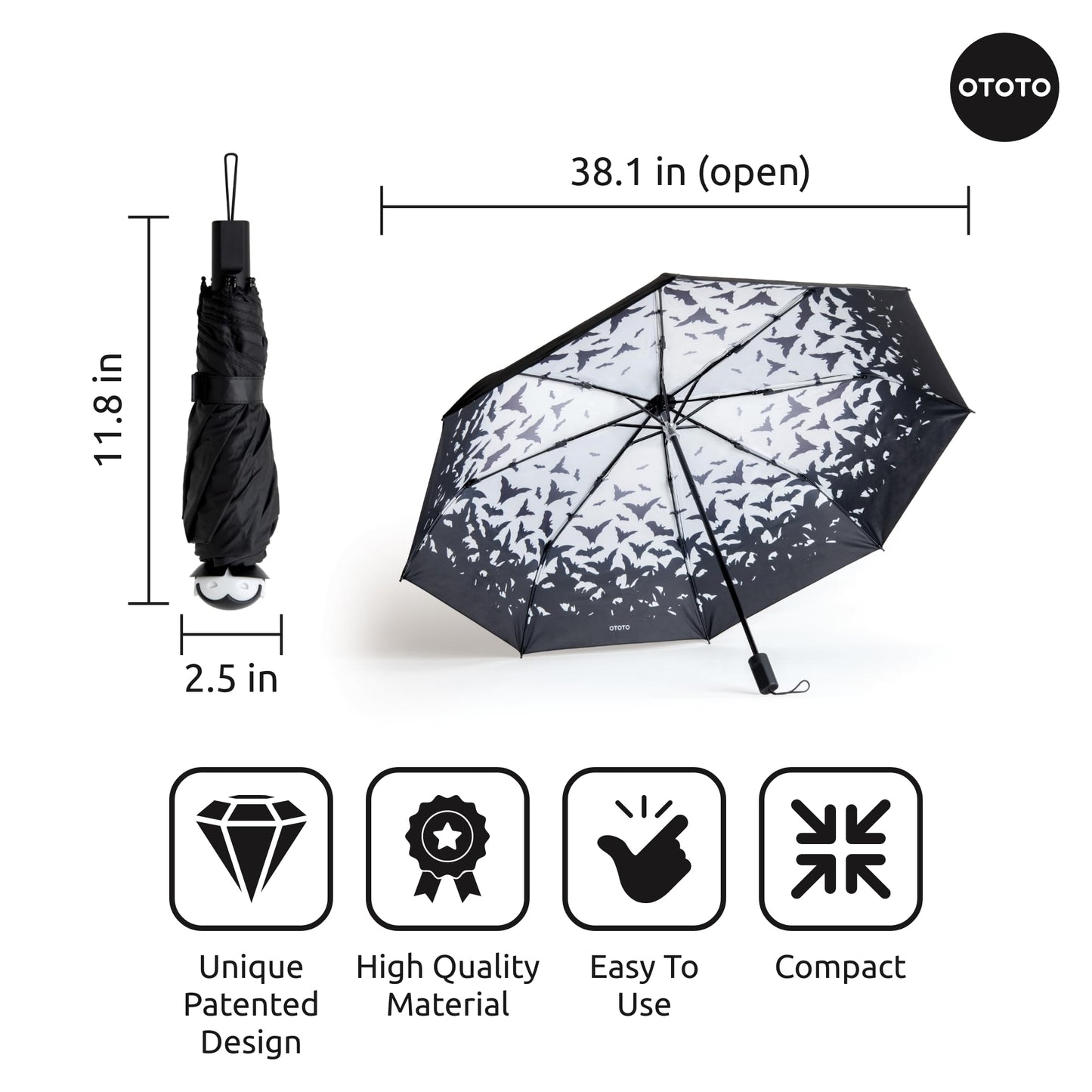 OTOTO NEW! Spookula Vampire Folding, Collapsible, Umbrella, Unique, Goth Accessories, Cool Gifts, Gothic, Black and White, Cute, Rain Umbrella, Spooky, Halloween