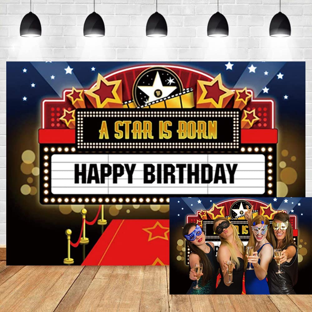 Oerju 12X8Ft Movie A Star Is Born Photography Backdrop Shinny Red Carpet Awards Night Ceremony Photo Booth Background Event Deco