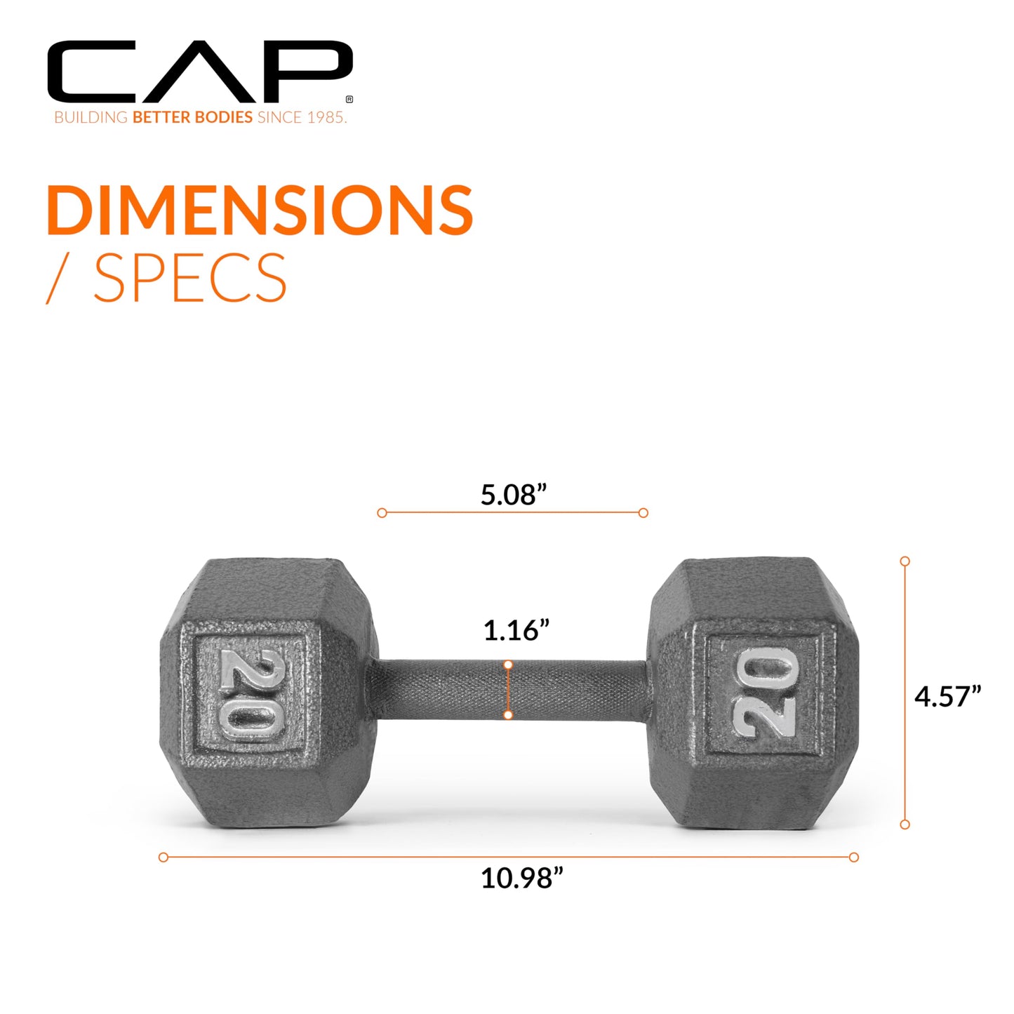 CAP Barbell Cast Iron HexDumbbell, Single, 20 lb