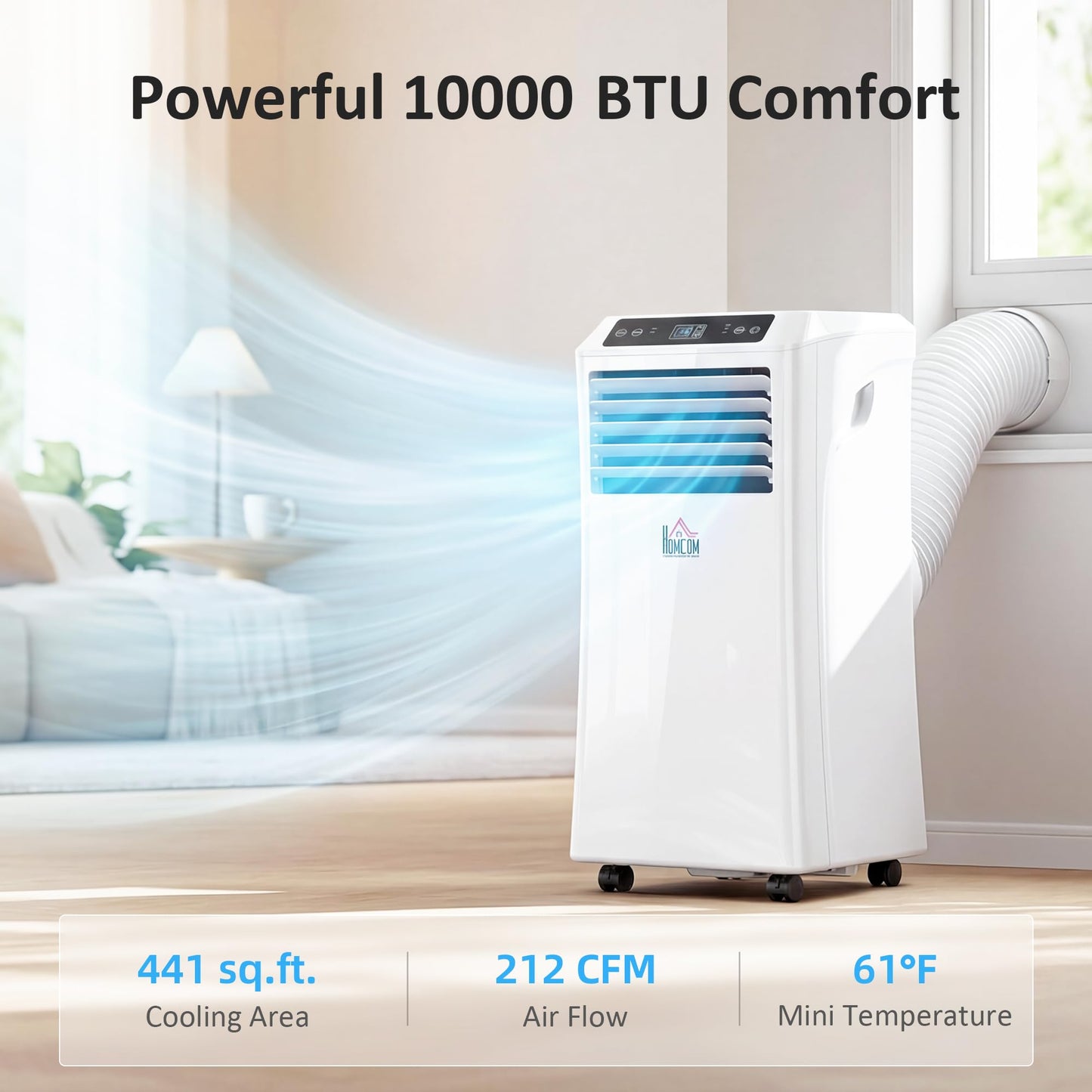HOMCOM 10000 BTU Portable Air Conditioner for Rooms Up to 441 Sq. Ft., 4-in-1 AC Unit with Cooling Fan, Dehumidifier, Sleep Mode, Remote Control, 24H Timer, Window Installation Kit, White