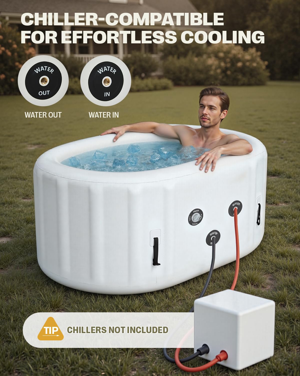 SWRORDAWN Upgrade 179 Gal XXL Ice Bath Tub Fits Tall 6'7" Athletic,Water Chiller Compatible Cold Plunge Tub for Recovery,5-Layer Portable Inflatable Ice Bathtub with Lid for Indoor Outdoor Use,Black