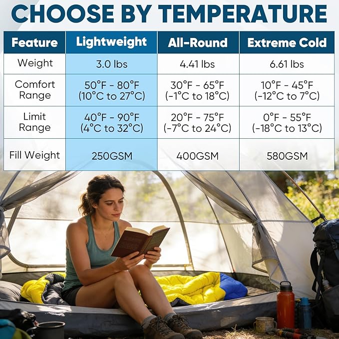 PTEROMY Sleeping Bags for Adults, Lightweight and Machine Washable, Water Resistant Backpacking Camping Sleeping Bag for Warm Cold Weather, Camping Essentials for Hiking Travel