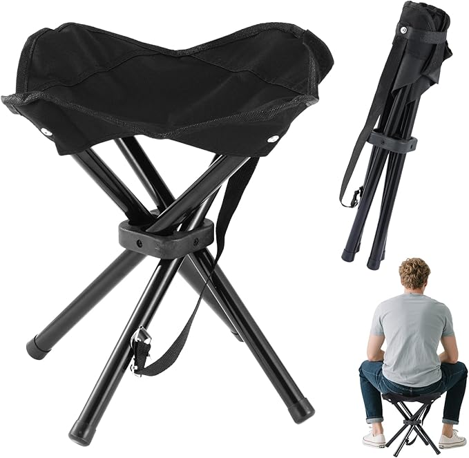 Portable Folding Camping Stool, Travel Fishing Chair Quad Frame Camping Chair Maximum Weight 290 lbs Lightweight Outdoor F...