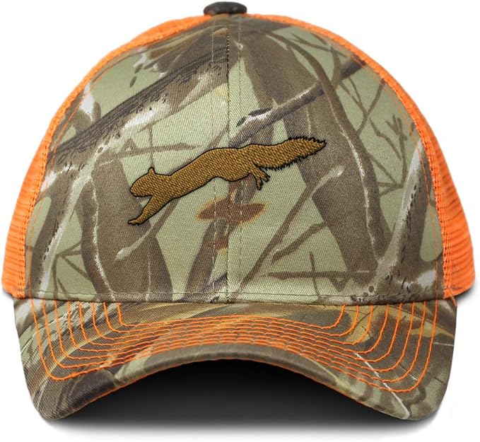 Custom Camo Mesh Trucker Hat Jumping Squirrel Embroidery Cotton Strap Closure