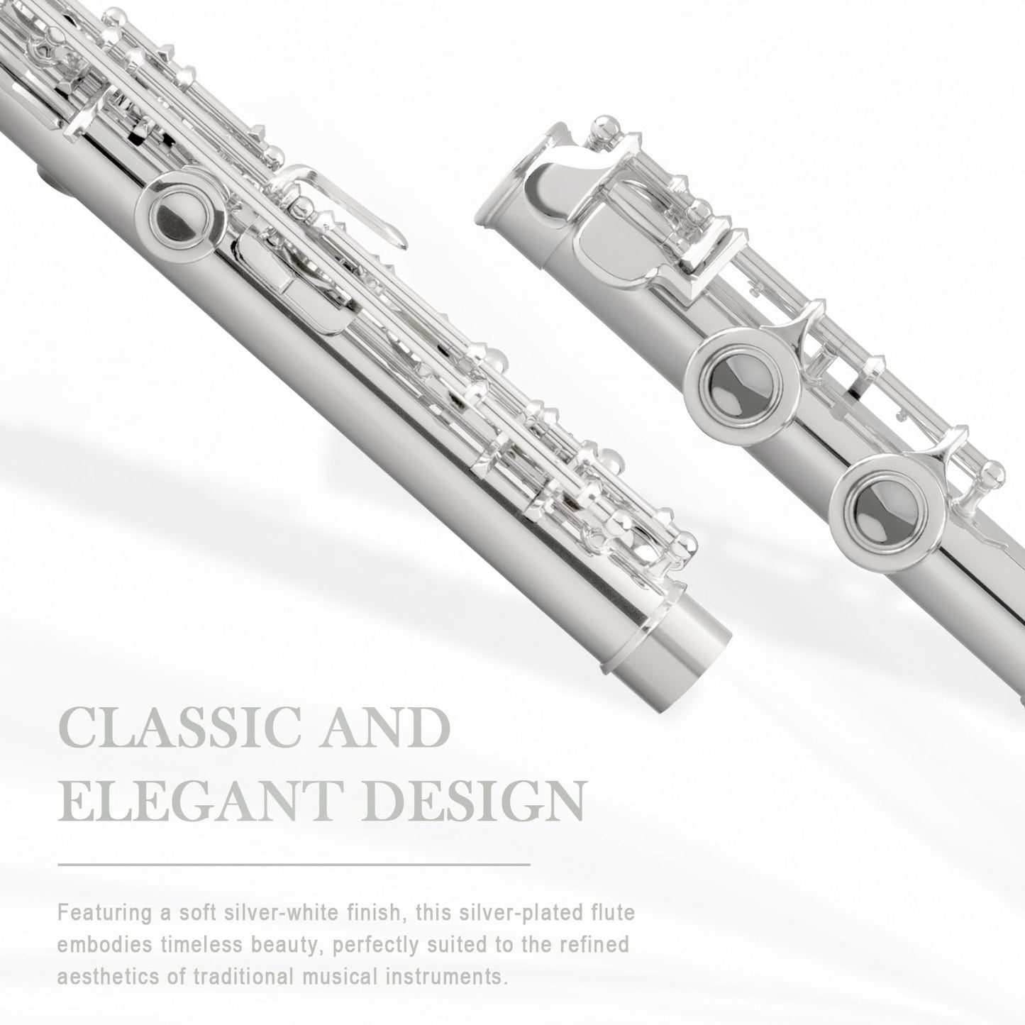 Sonicake Closed Hole 16 Keys Flute, Silver-Plated C Flutes For Beginner Student, Flute Instrument With Cleaning Kit, Carrying Ca