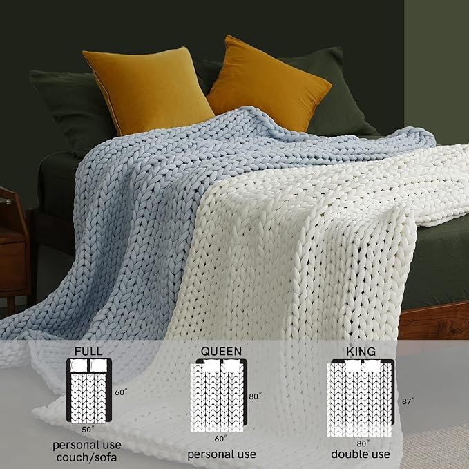 YnM Cooling Weighted Blanket, Handmade Chunky Yarn Knitted Design, Temperature Regulating and Breathable, Machine Washable Throw for Sleep or Home Decor (Azure Blue, 60x80 Inch, 20lbs)