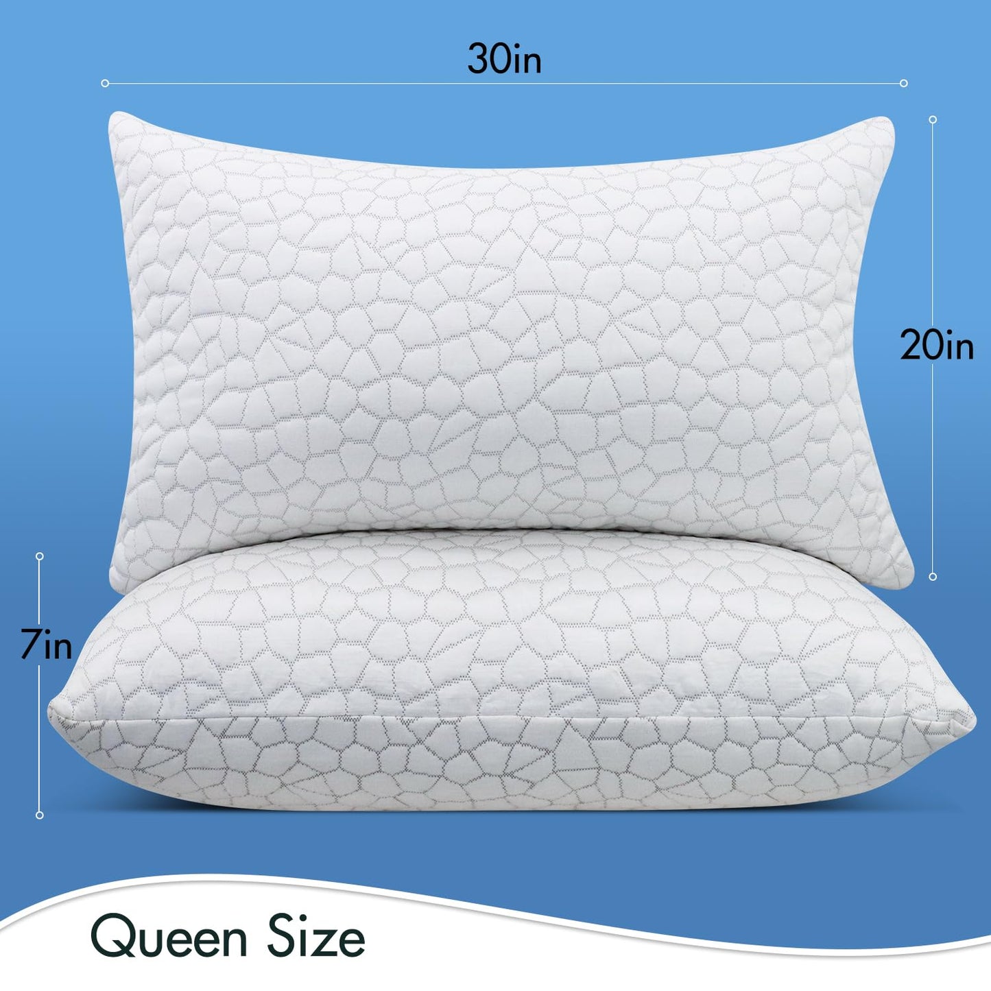 SUPA MODERN Cooling Bed Pillows for Sleeping 2 Pack Shredded Memory Foam Pillows Queen Size Set of 2, Adjustable Cool Pillow for Side Back Stomach Sleepers Luxury firm Gel Pillows for Neck Pain Relief