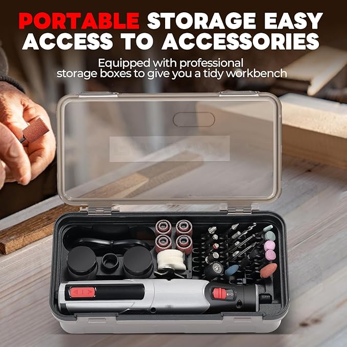 Rotary Tool - 4V Rotary Tool Cordless, PHALANX Rotary Tool Accessories 80 PCS 4000mAh Li-Ion Battery, Preset 9 Speed Adjustment Grinder Tool for Cutting Sanding Carving Polishing Engraver DIY Crafts