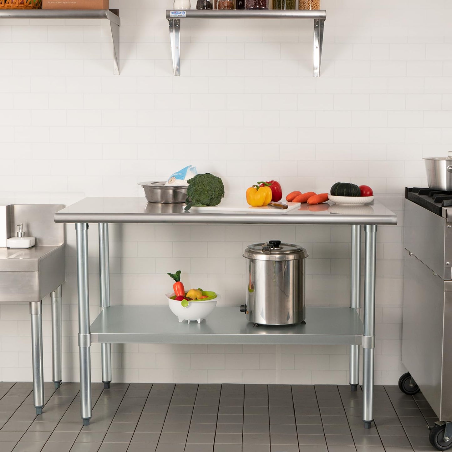 HARDURA Stainless Steel Table 24X72 Inches with Undershelf and Galvanized Legs NSF Heavy Duty Commercial Prep Work Table for Restaurant Kitchen Home and Hotel